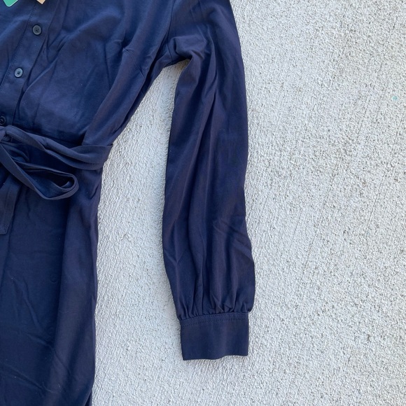 Boden Navy Button Front Shirt Dress Tie Waist Long Sleeve Petite 2 NWT - Picture 5 of 7